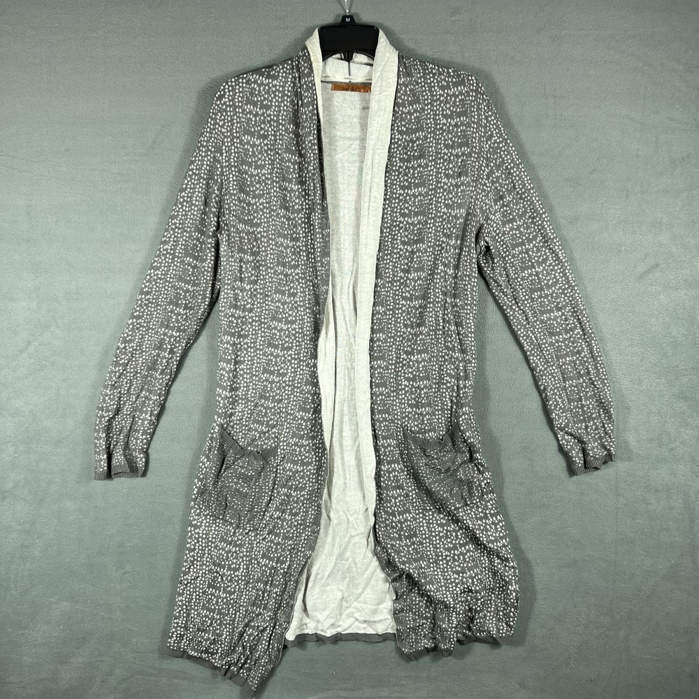 Belldini Women's Open Front Cardigan Sweater Gray White Speckle Knit Long Sleeve